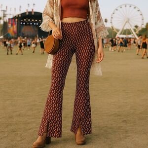 🆕 Cato Floral Front Slit Flare Pants Size‎ Small 70's Psychadelic Boho Festival